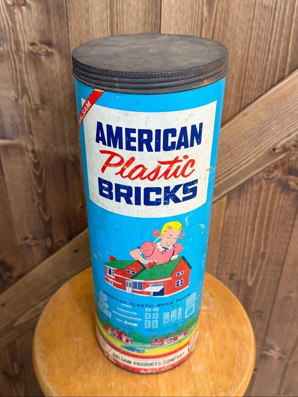 Vintage Halsam American Plastic Bricks Complete Building Set Original Tube (9257